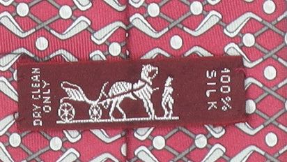 Hermès Men Red Geometric Designer 100% Silk Tie One Size