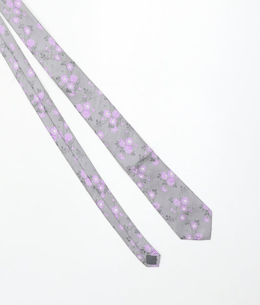 Alexandre of England Men's Grey Floral Silk Designer Tie
