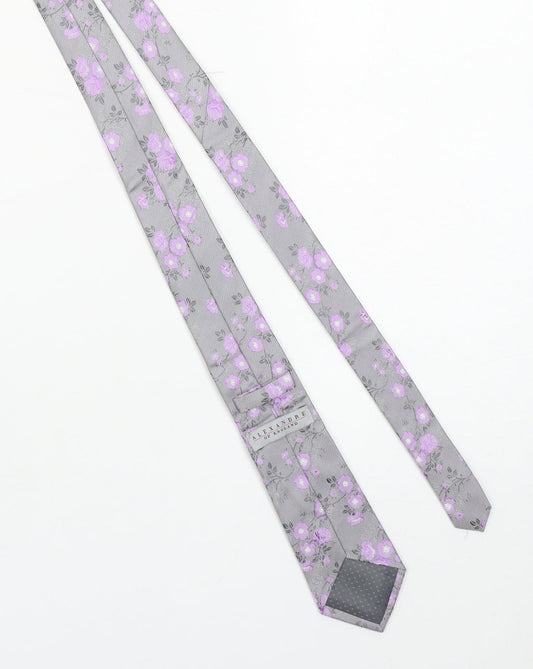 Alexandre of England Men's Grey Floral Silk Designer Tie