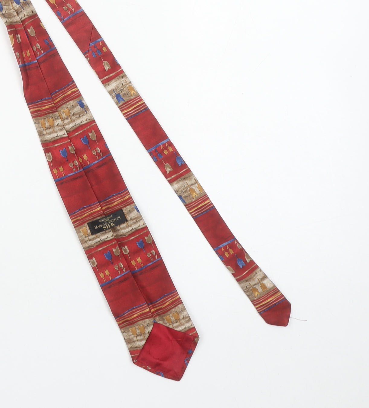 Marks and Spencer Men’s Red Silk Floral Patterned Tie Vintage