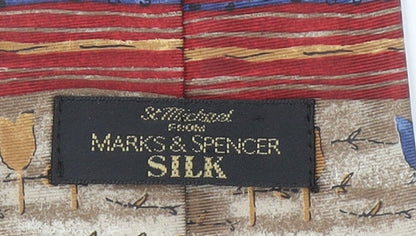 Marks and Spencer Men’s Red Silk Floral Patterned Tie Vintage