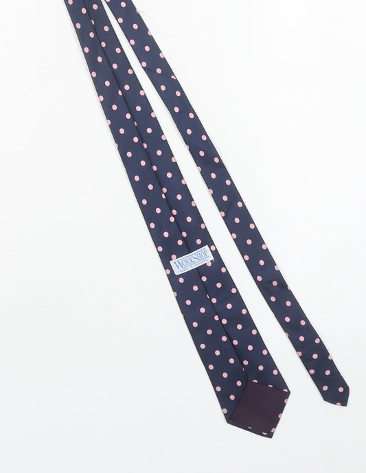 Workshop Men's Blue Silk Polka Dot Tie Made in England