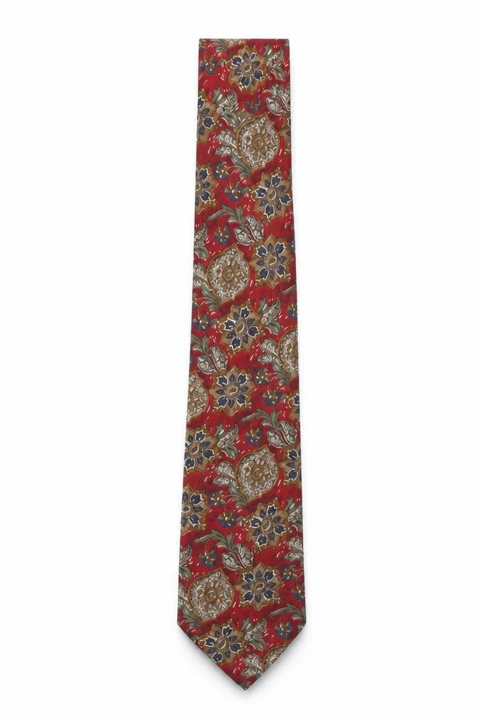 Mens Marks and Spencer Red Paisley 100% Silk Designer Tie