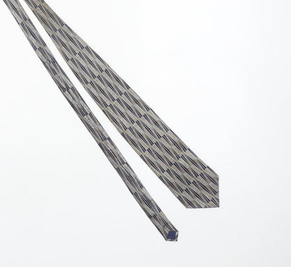Beisite Men's Beige and Blue Geometric 100% Silk Handmade Tie One Size