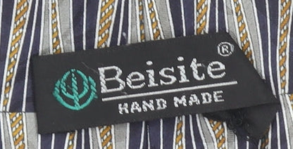 Beisite Men's Beige and Blue Geometric 100% Silk Handmade Tie One Size