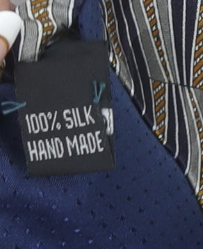 Beisite Men's Beige and Blue Geometric 100% Silk Handmade Tie One Size