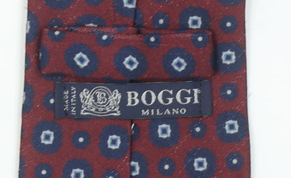 Boggi Milano Men's Red Geometric Wool Silk Pointed Tie One Size