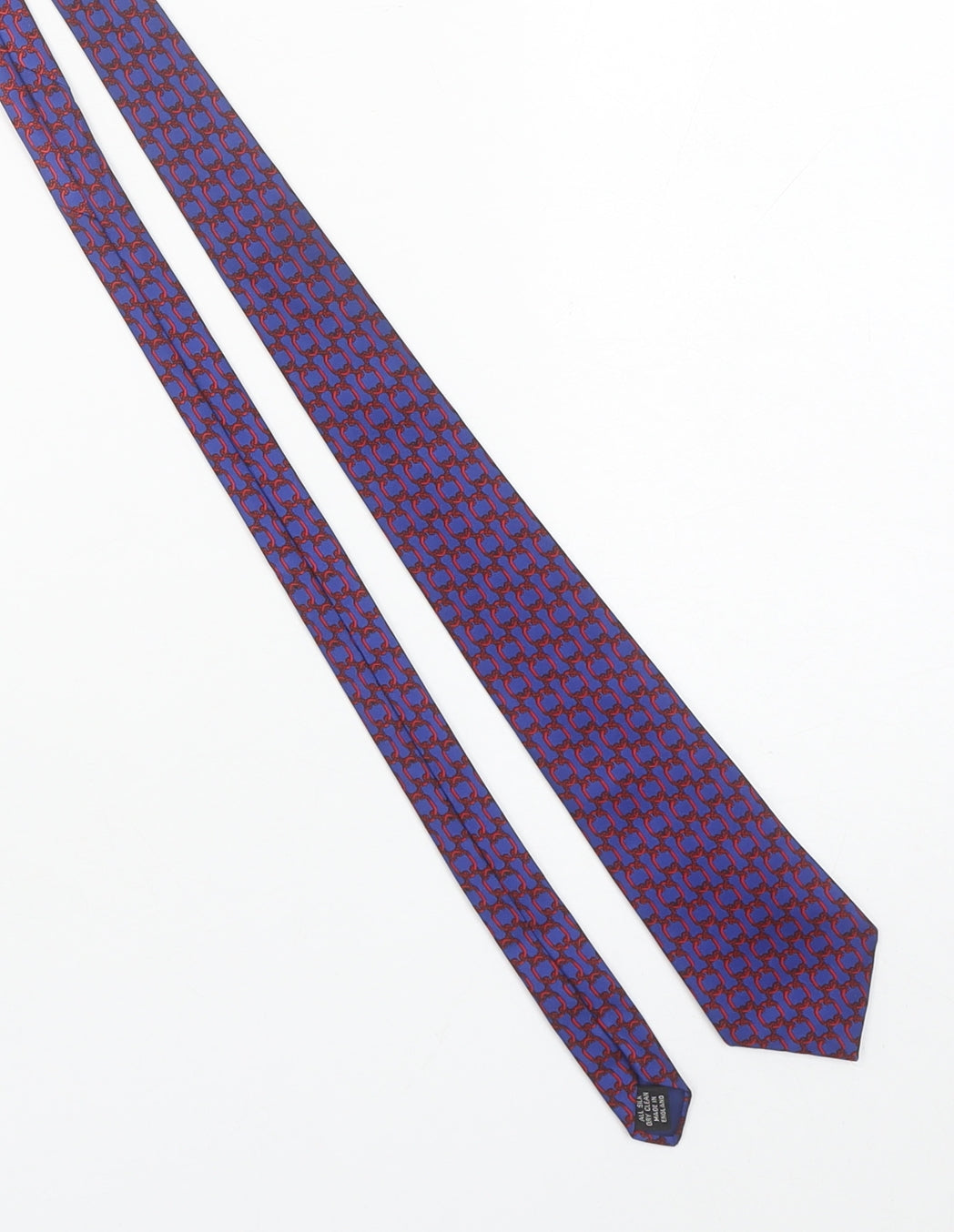 James Meade Men’s Blue Geometric Silk Pointed Tie Made in England