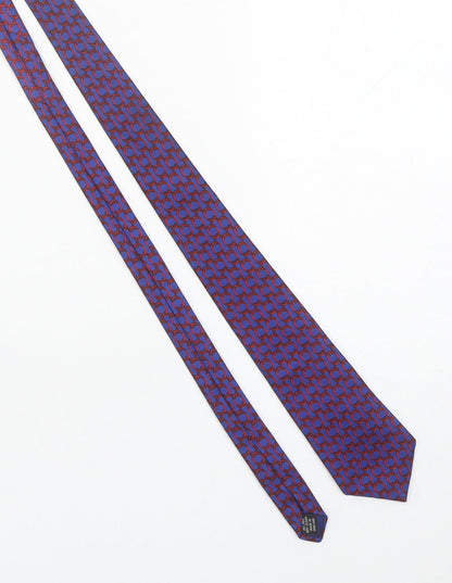 James Meade Men’s Blue Geometric Silk Pointed Tie Made in England