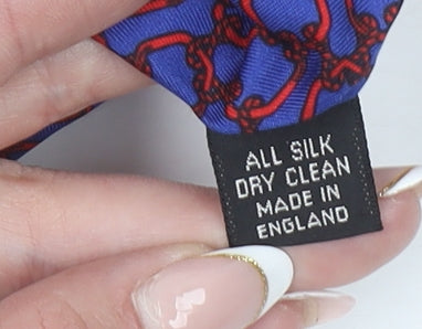 James Meade Men’s Blue Geometric Silk Pointed Tie Made in England