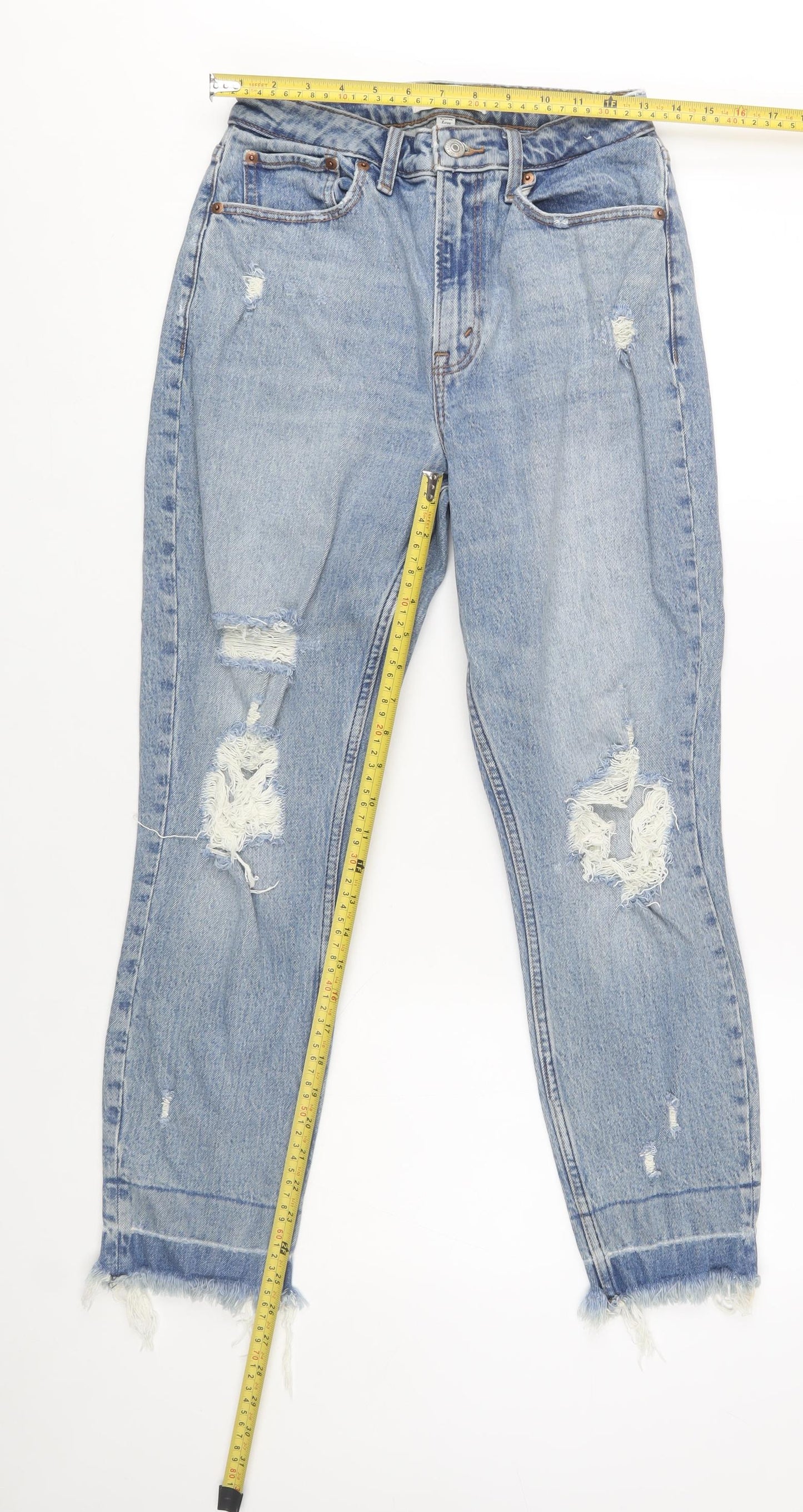 Abercrombie & Fitch Women's Blue High Rise Mom Jeans Size 26 Distressed Denim