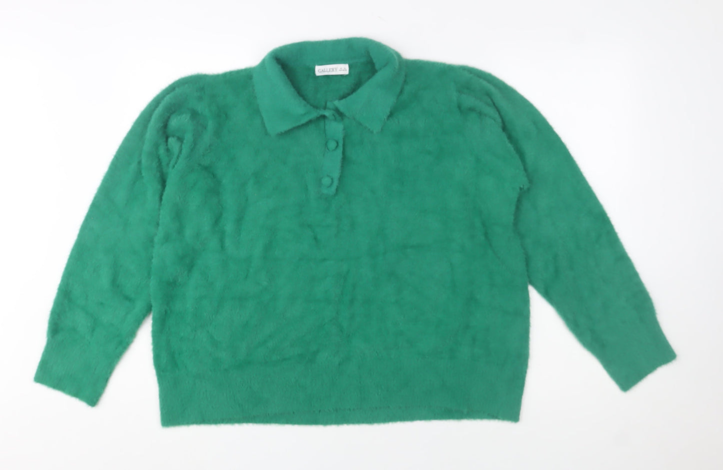 Gallery Women Green Collared Henley Long Sleeve Knit Jumper XL