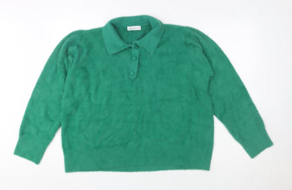 Gallery Women Green Collared Henley Long Sleeve Knit Jumper XL