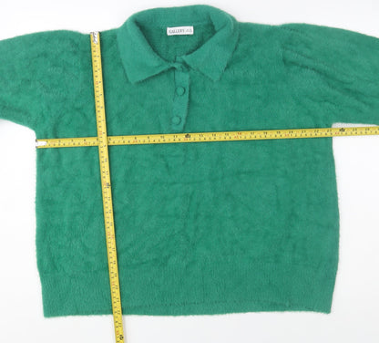 Gallery Women Green Collared Henley Long Sleeve Knit Jumper XL