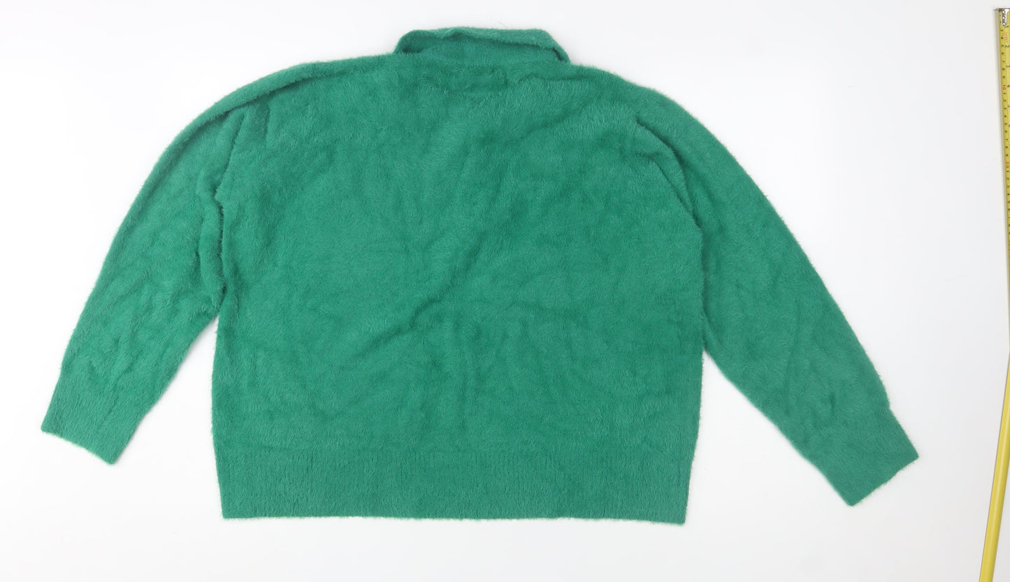 Gallery Women Green Collared Henley Long Sleeve Knit Jumper XL
