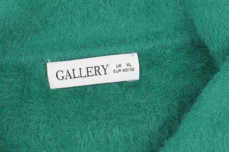 Gallery Women Green Collared Henley Long Sleeve Knit Jumper XL