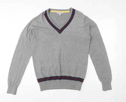 Rule The Way Grey Cotton V-Neck Jumper Men M Classic Knitwear