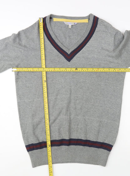 Rule The Way Grey Cotton V-Neck Jumper Men M Classic Knitwear