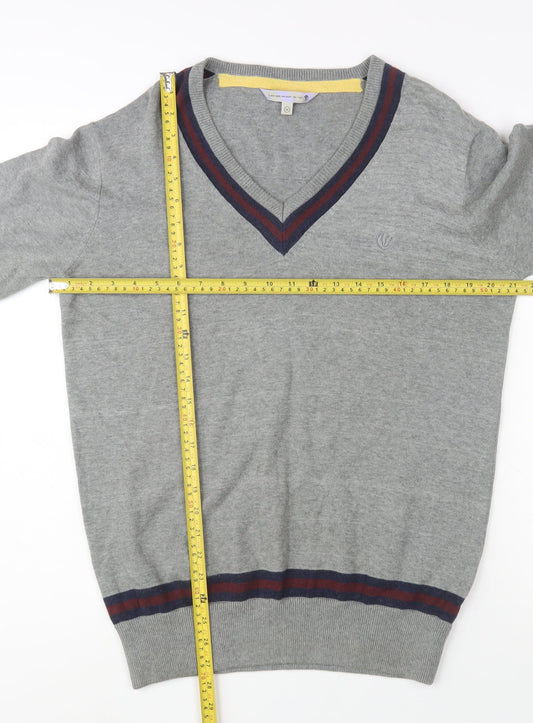 Rule The Way Grey Cotton V-Neck Jumper Men M Classic Knitwear