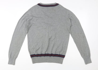 Rule The Way Grey Cotton V-Neck Jumper Men M Classic Knitwear