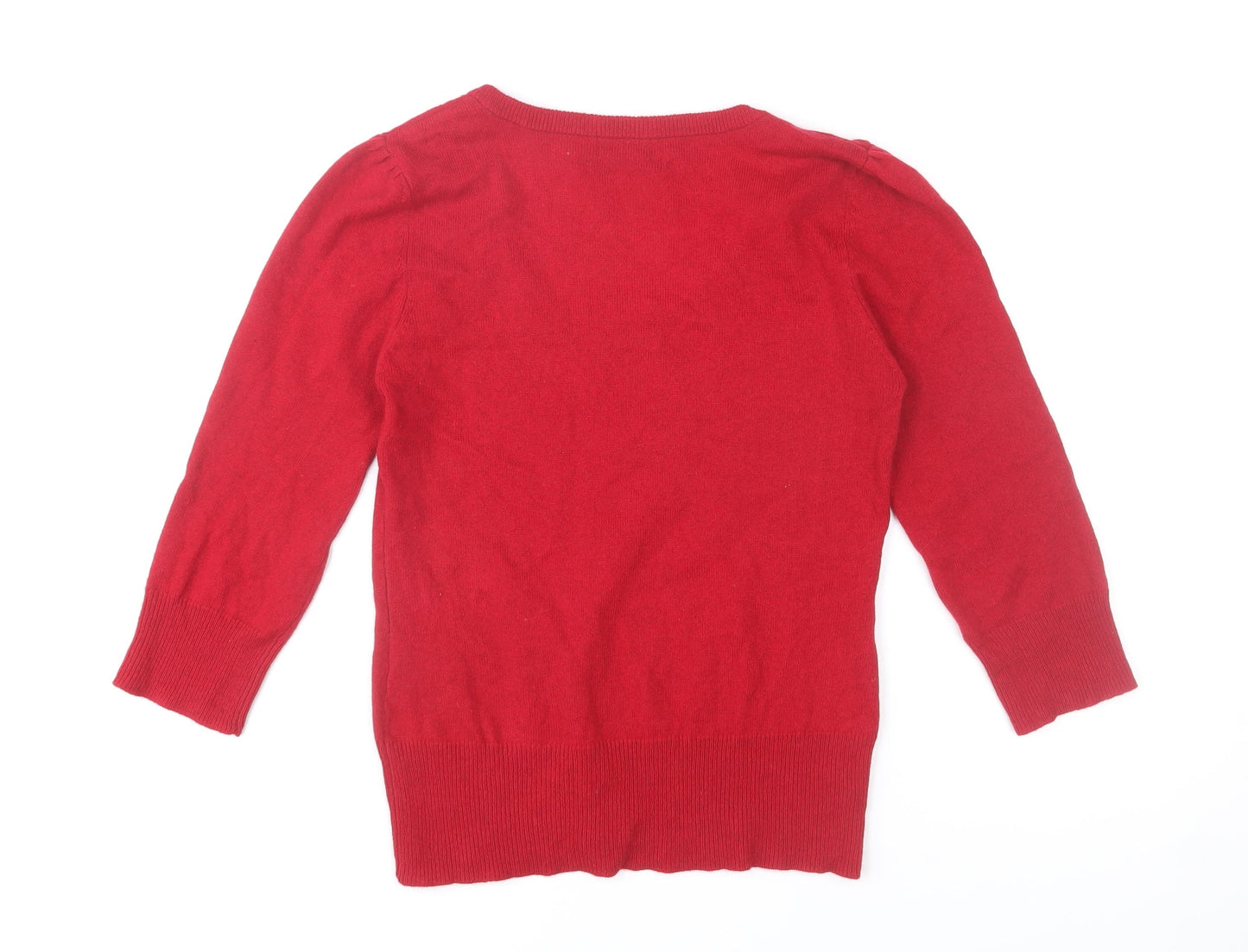F&F Womens Red 100% Cashmere 3/4 Sleeve Scoop Neck Jumper Size 12