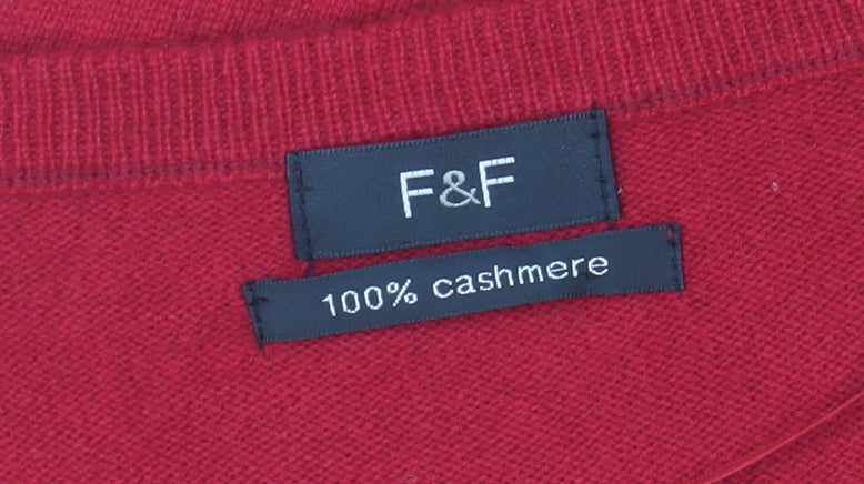 F&F Womens Red 100% Cashmere 3/4 Sleeve Scoop Neck Jumper Size 12