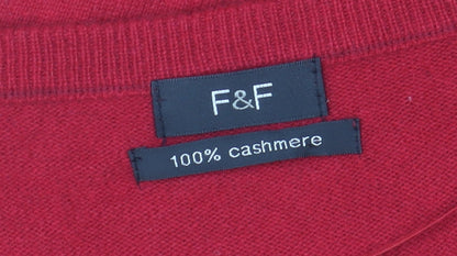 F&F Womens Red 100% Cashmere 3/4 Sleeve Scoop Neck Jumper Size 12