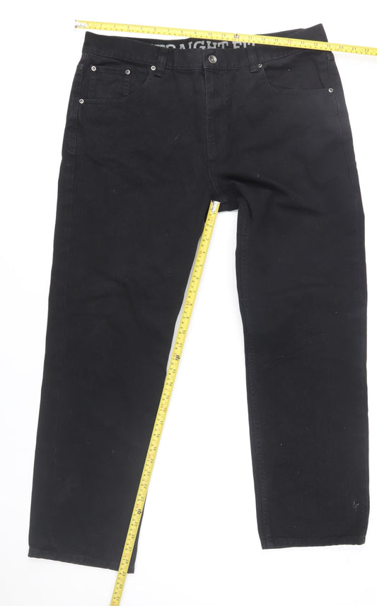 Maine New England Mens Black Straight Fit Jeans 38S Regular Denim