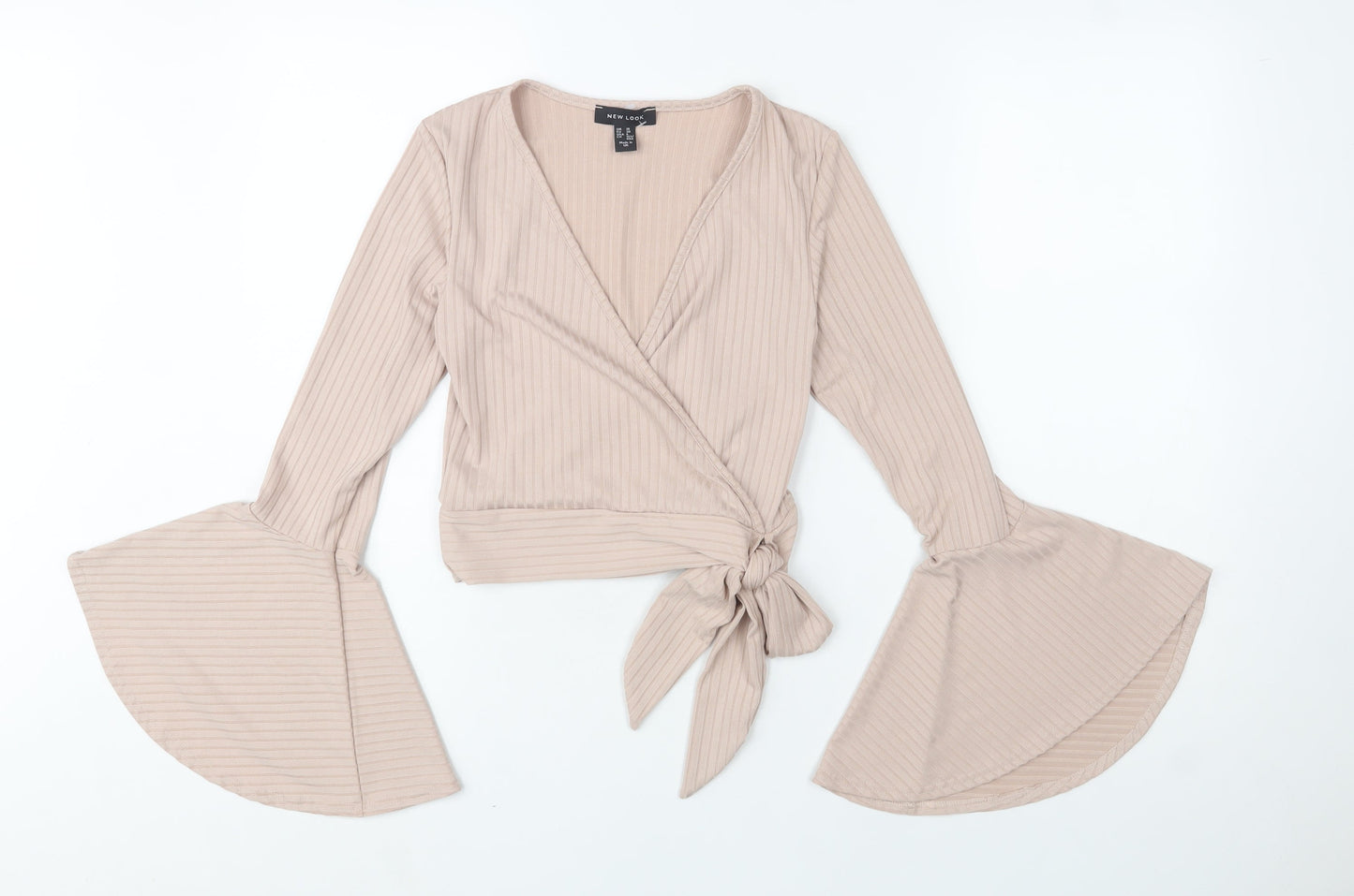 Womens UK Size 10 New Look Beige Wrap Blouse