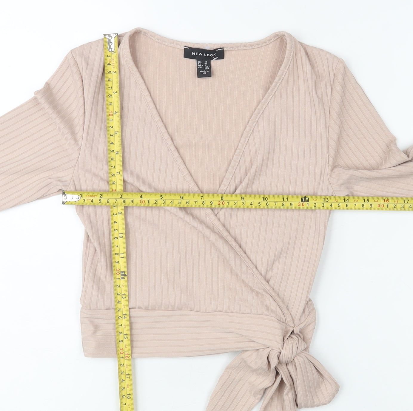 Womens UK Size 10 New Look Beige Wrap Blouse