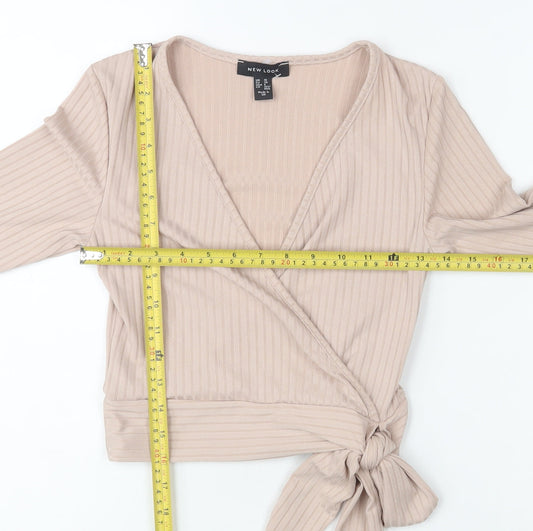 Womens UK Size 10 New Look Beige Wrap Blouse