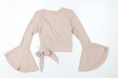 Womens UK Size 10 New Look Beige Wrap Blouse