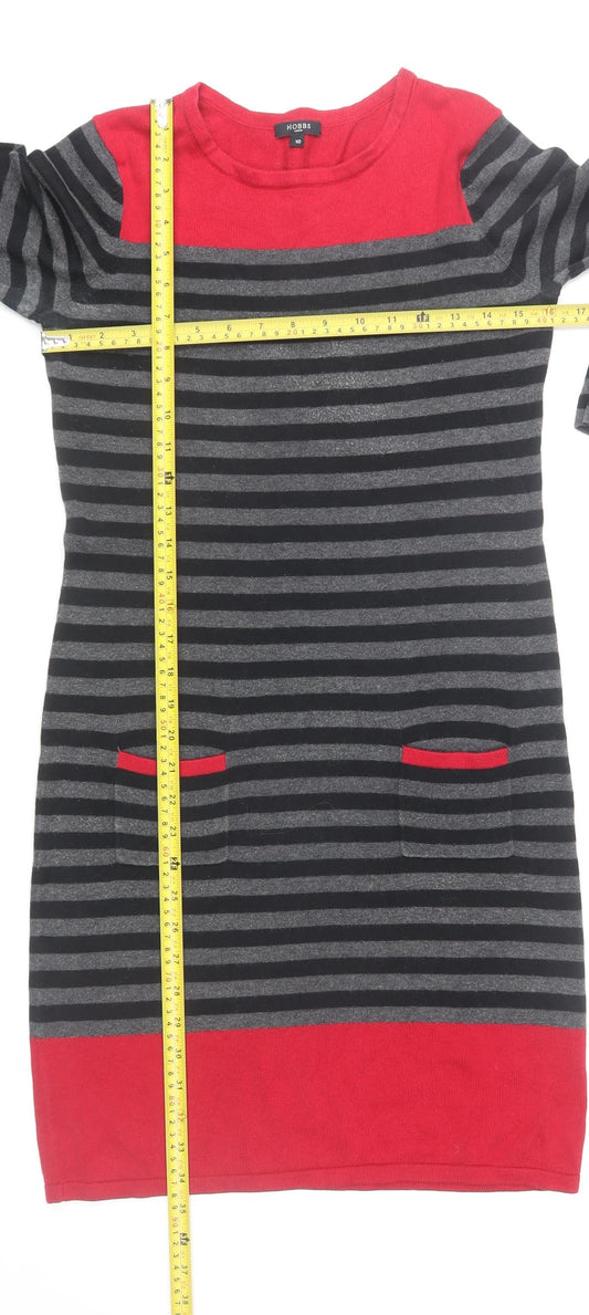 Hobbs Women’s Black Grey Red Striped Knit Jumper Dress Size 10