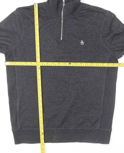 Original Penguin Men's Grey 1/4 Zip Jumper Size S Regular Fit