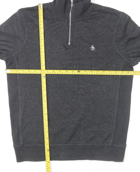 Original Penguin Men's Grey 1/4 Zip Jumper Size S Regular Fit