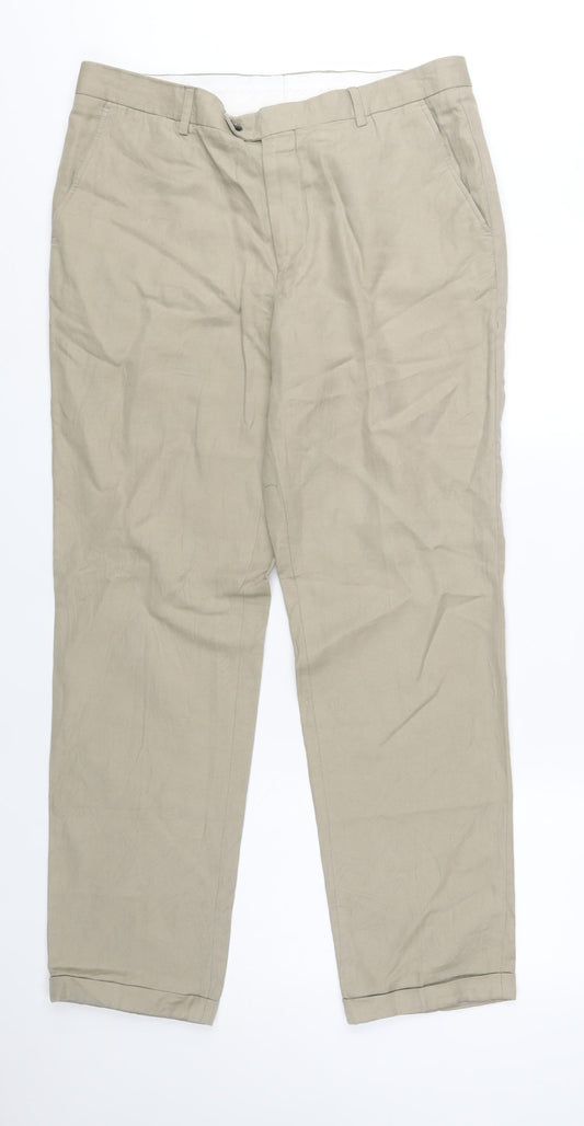 Marks and Spencer Men's Beige Linen Cotton Chino Trousers 34L
