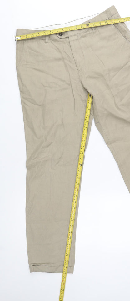 Marks and Spencer Men's Beige Linen Cotton Chino Trousers 34L