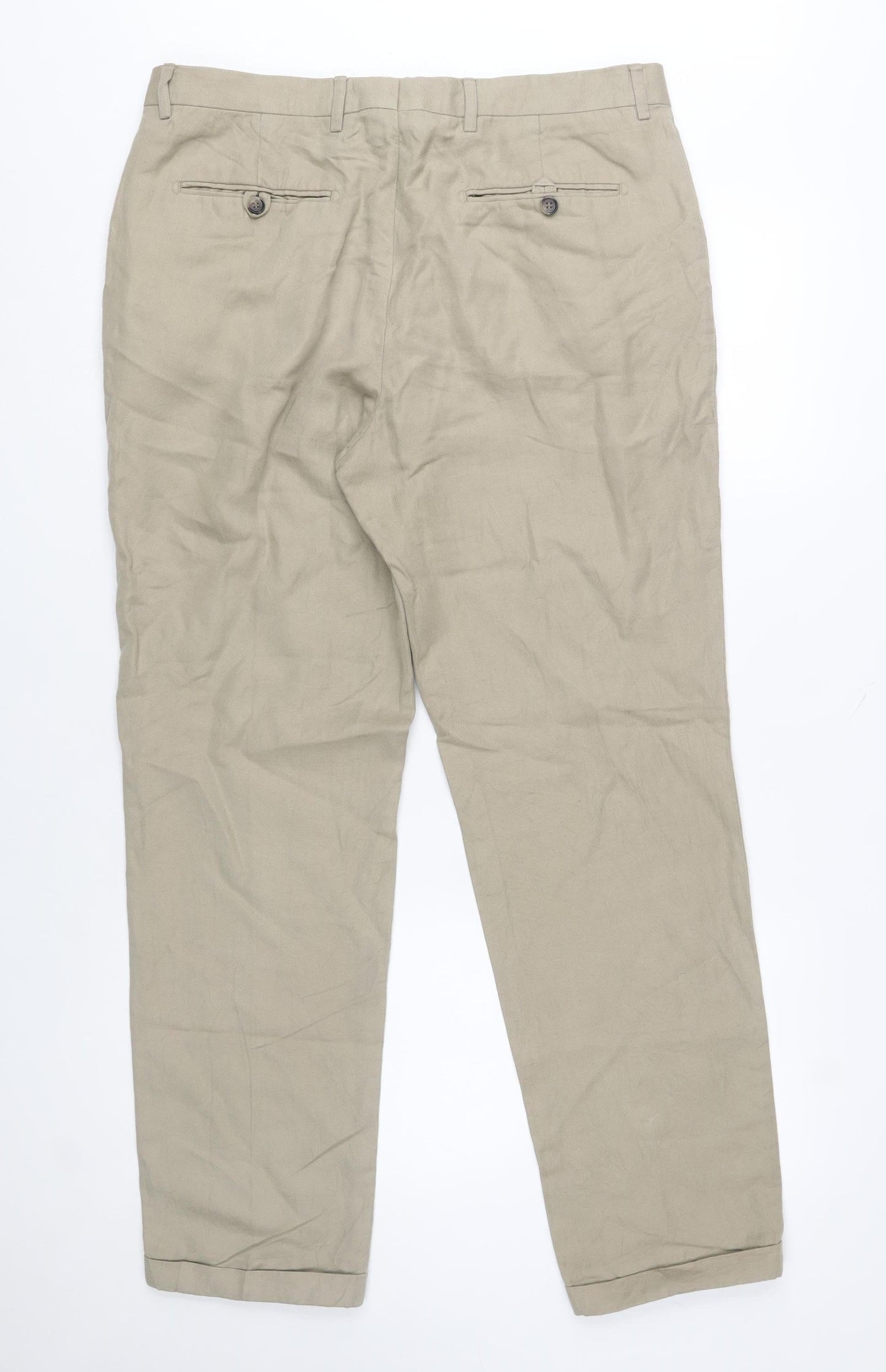 Marks and Spencer Men's Beige Linen Cotton Chino Trousers 34L