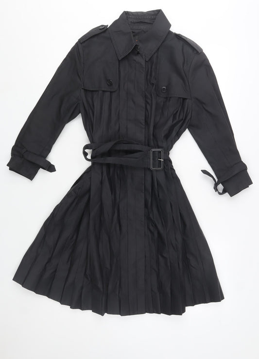 Ben Sherman Women's Black Cotton Trench Coat S Belted Pleated Long