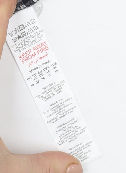 Dorothy Perkins Petite Black Check Embroidered Midi A-Line Dress Size 10