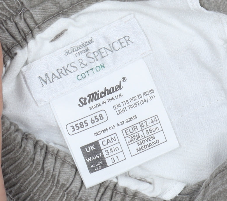 Marks and Spencer Men Light Taupe Cotton Chino Trousers 34in Waist 31in Leg