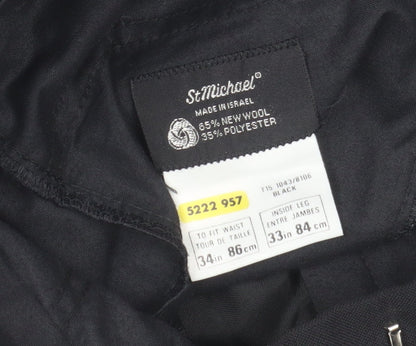 Marks and Spencer St Michael Men's Black Wool Blend Dress Trousers 34W 33L Classic Fit