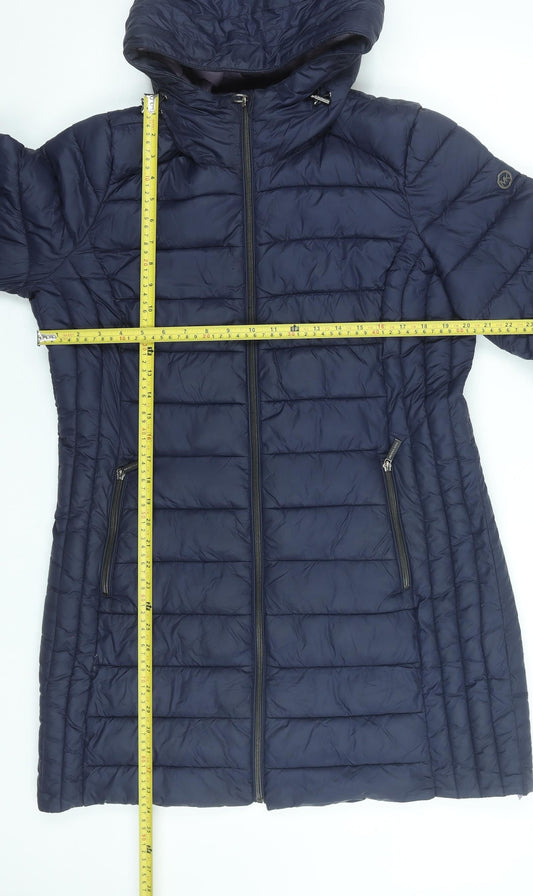 Michael Kors Women's Blue Hooded Packable Long Puffer Coat L