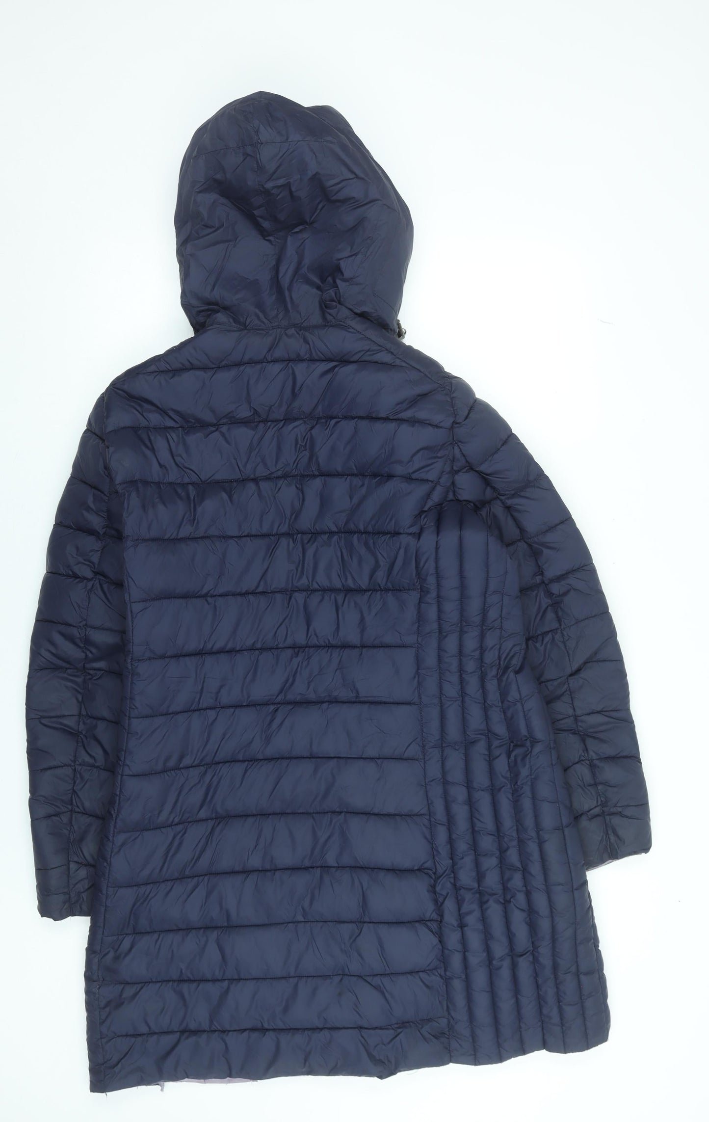 Michael Kors Women's Blue Hooded Packable Long Puffer Coat L