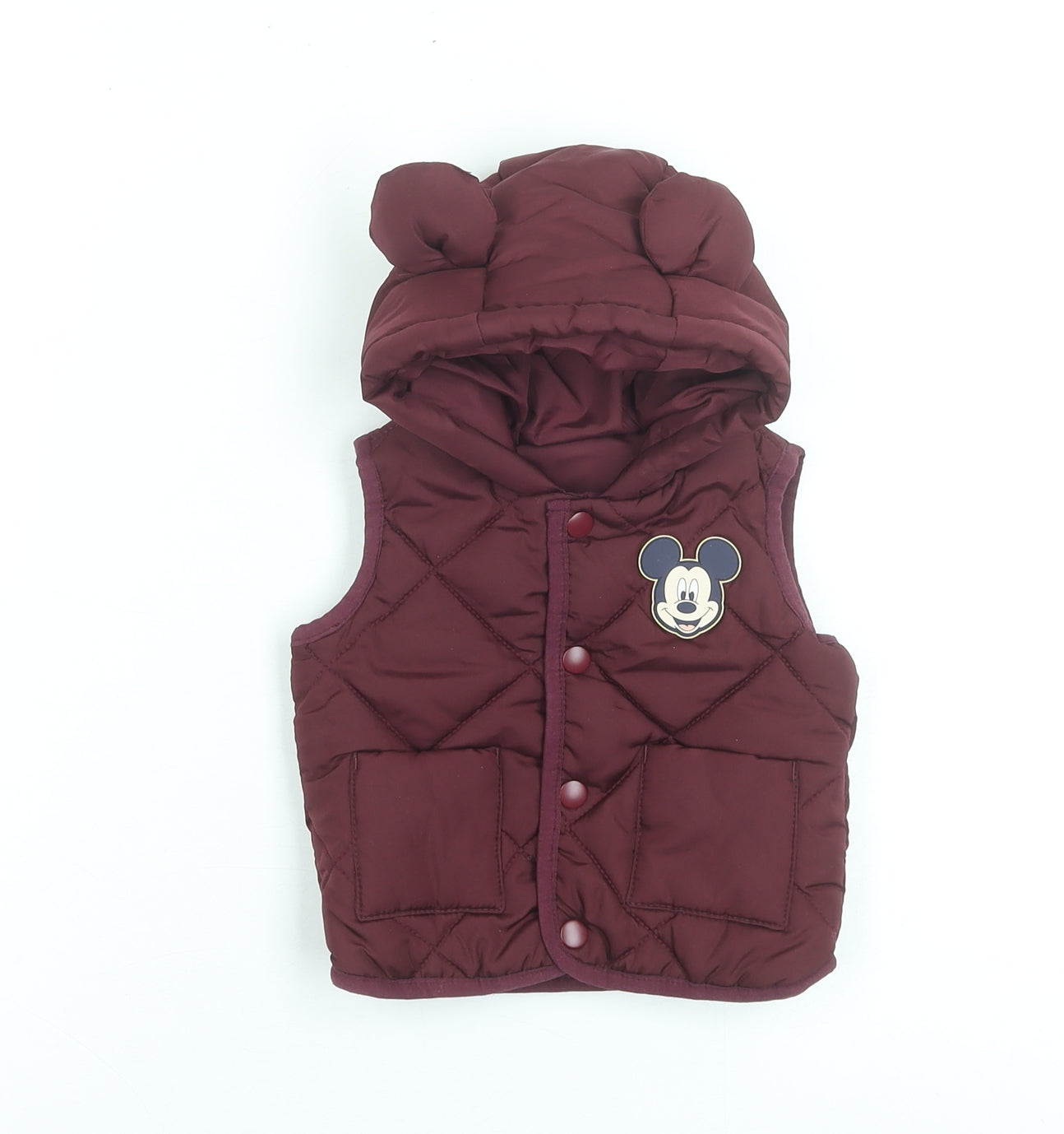 Disney Baby at George Red Quilted Mickey Mouse Hooded Puffer Waistcoat 0-3 Months