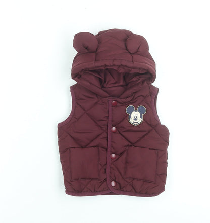 Disney Baby at George Red Quilted Mickey Mouse Hooded Puffer Waistcoat 0-3 Months