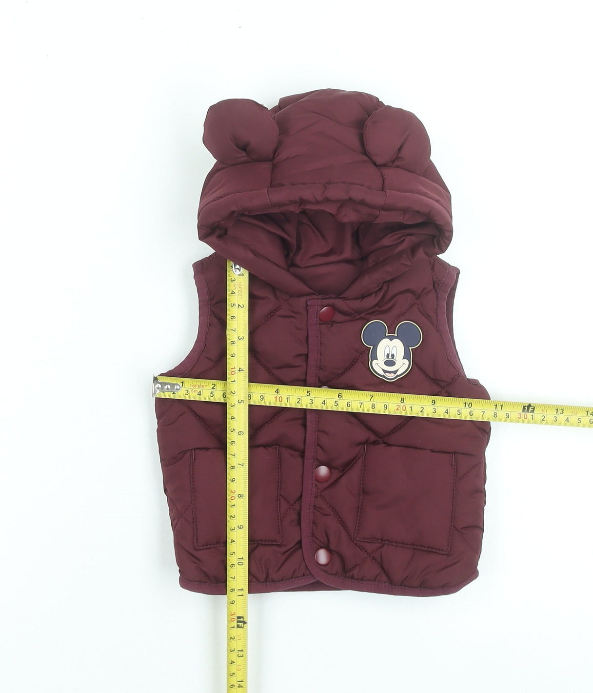 Disney Baby at George Red Quilted Mickey Mouse Hooded Puffer Waistcoat 0-3 Months