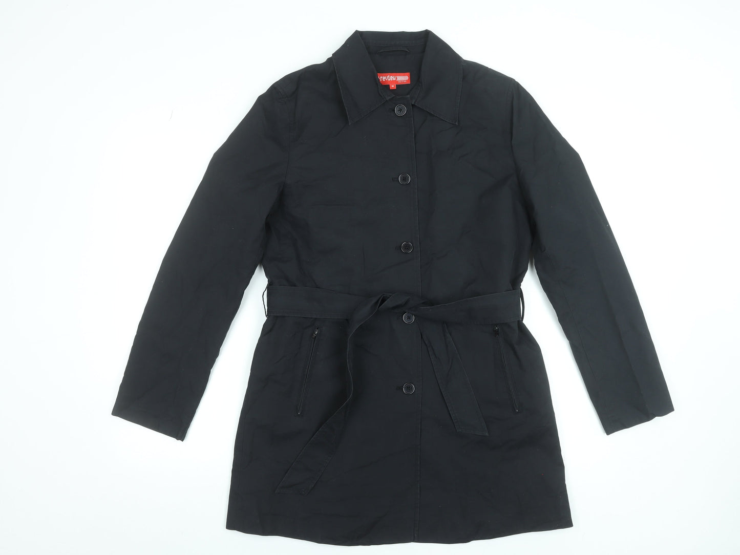 Womens UK Size 10 Review Black Trench Coat