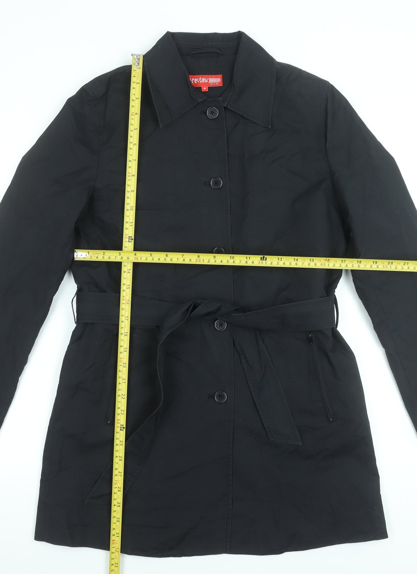 Womens UK Size 10 Review Black Trench Coat
