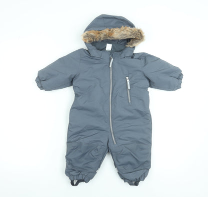 H&M Unisex Baby Grey Hooded Snowsuit 3-6 Months Winter Padded Zip